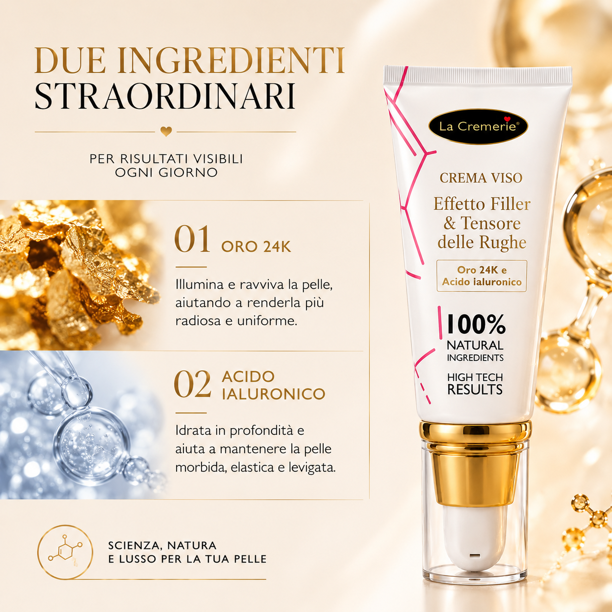 Crema Viso Oro 24K e Acido Ialuronico 50 ml