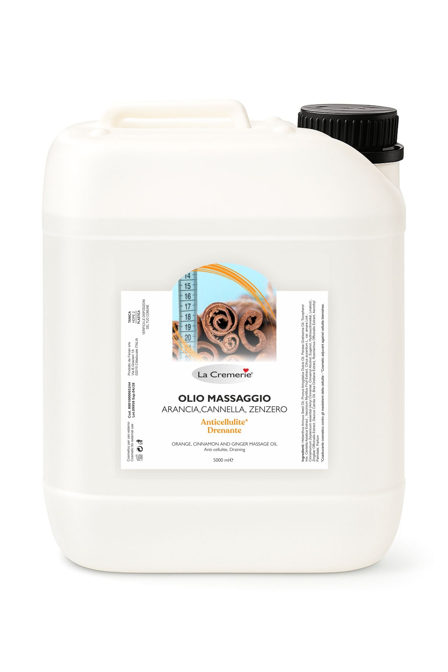 Tanica olio da massaggio arancia cannella e zenzero 5 litri