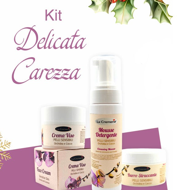 kit delicata carezza - 12 pz Burro struccante orchidea e cocco 100ml + 12 pz Mousse detergente 100ml + Crema viso orchidea e cocco 50ml