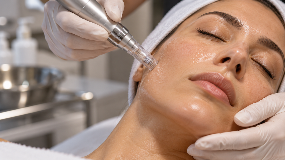 Trattamento di microneedling sul viso con dispositivo a penna