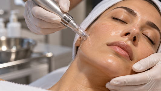 Trattamento di microneedling sul viso con dispositivo a penna