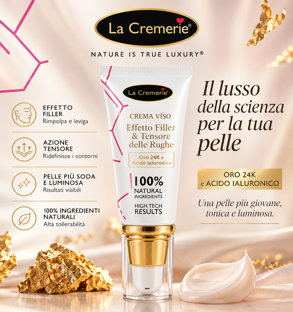 Crema Viso Oro 24K e Acido Ialuronico 50 ml
