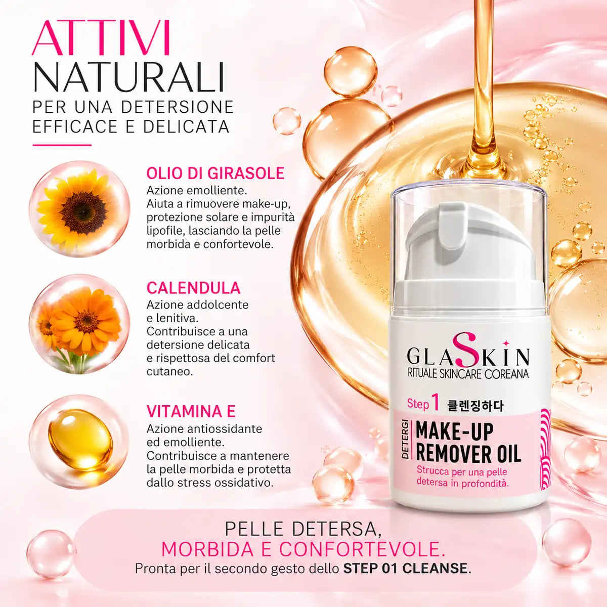 GLASKIN Make-Up Remover Oil – Olio Detergente Viso 50 ml