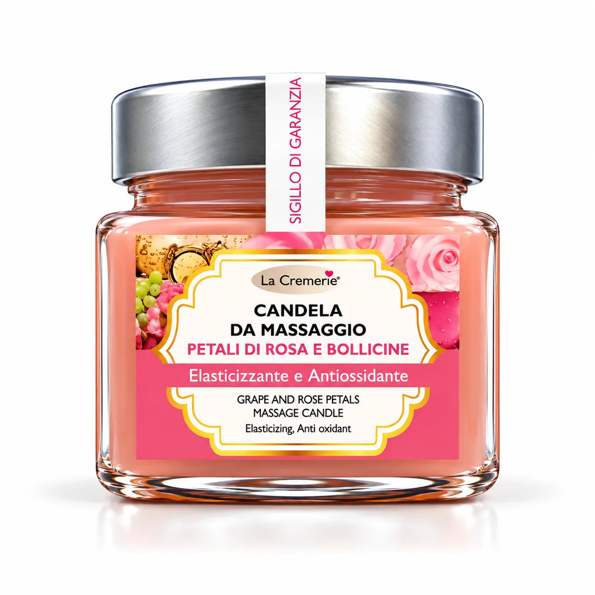 Candela da massaggio corpo Petali di Rosa & Bollicine idratante illuminante | 200 ml