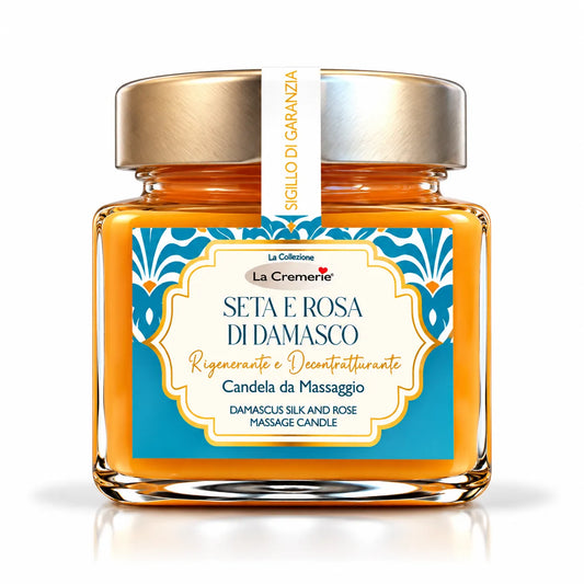 Candela da massaggio corpo Seta & Rosa di Damasco rigenerante illuminante tonificante | 200 ml