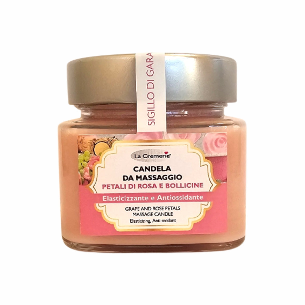 Candela da massaggio Petali di rosa e bollicine 200ml