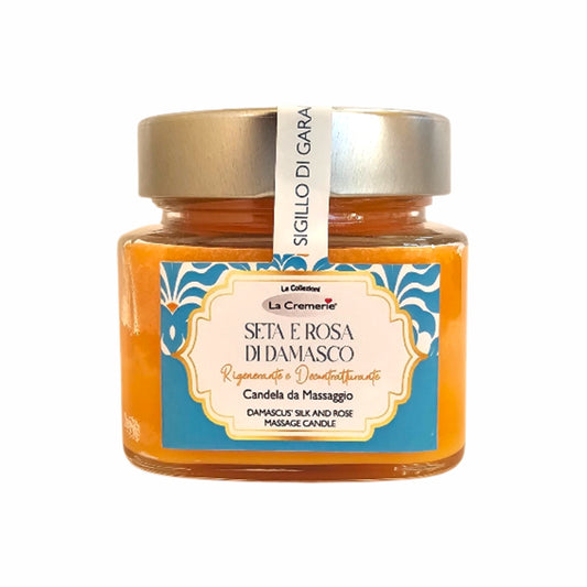 Candela massaggio corpo Seta & Rosa di Damasco rigenerante illuminante tonificante | 200 ml