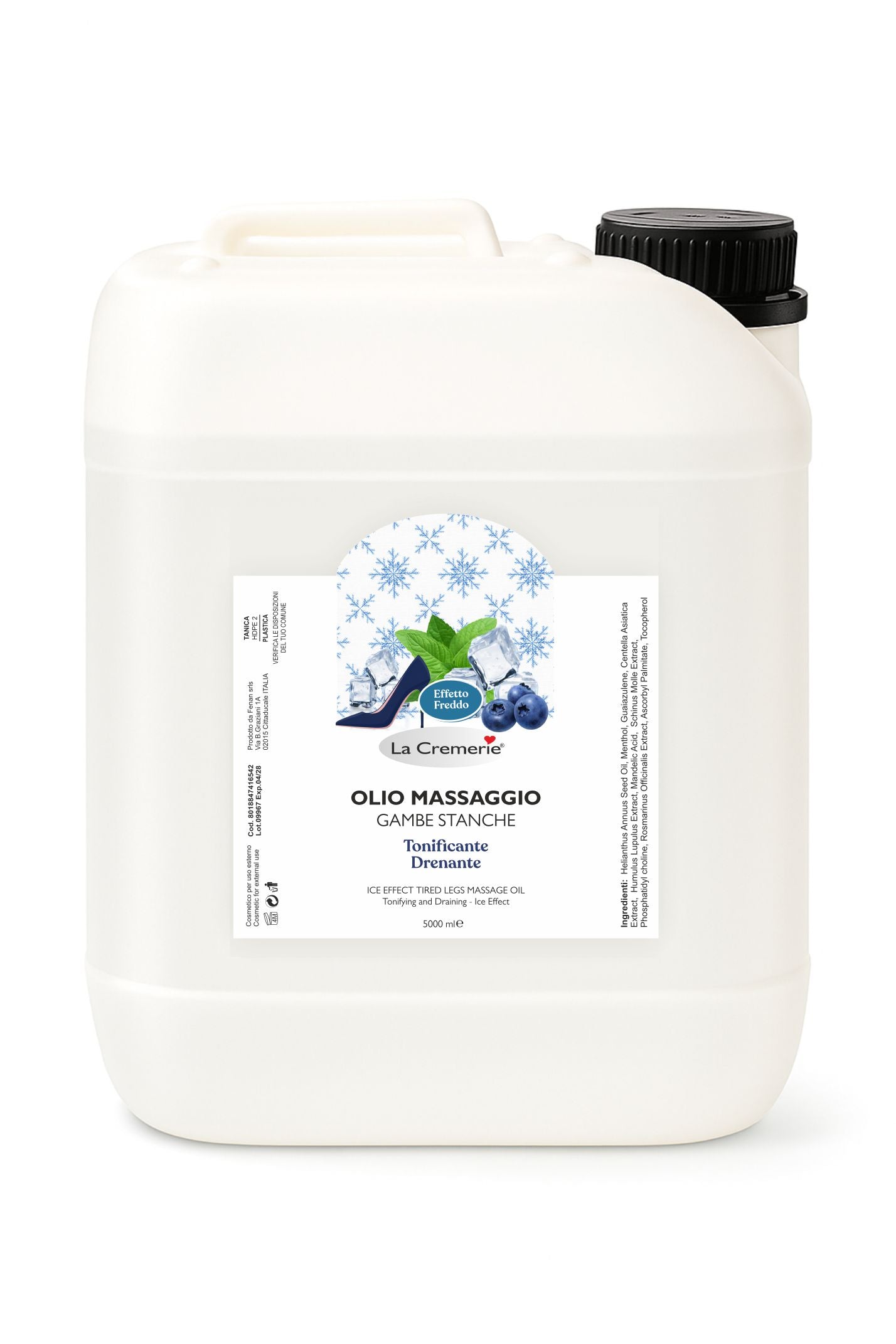 Tanica olio massaggio gambe stanche effetto freddo 5 litri